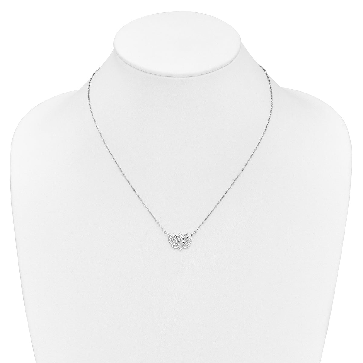 14k White Gold Diamond Lotus Flower 18 inch Necklace-PM3810-008-WA