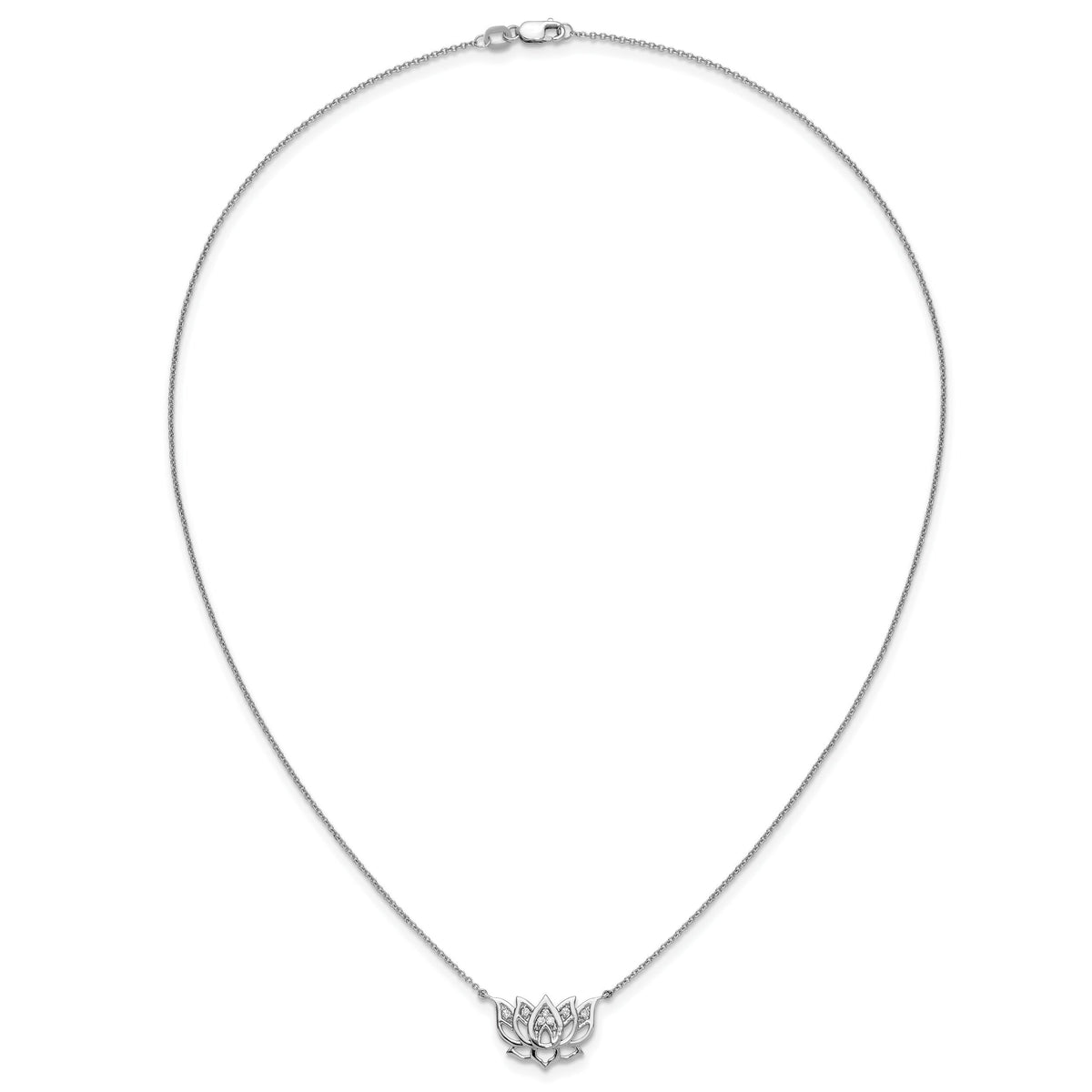 14k White Gold Diamond Lotus Flower 18 inch Necklace-PM3810-008-WA