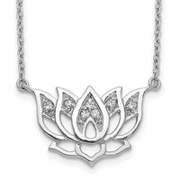14k White Gold Diamond Lotus Flower 18 inch Necklace-PM3810-008-WA