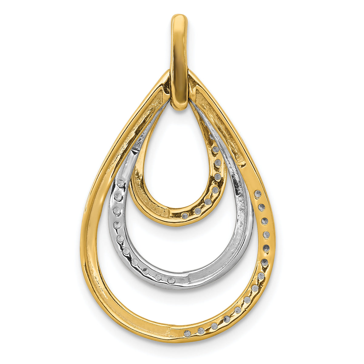 14k Two-tone Polished 1/4ct. Diamond Triple Teardrop Pendant-PM3821-025-YWA