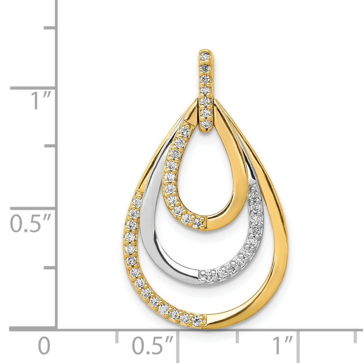 14k Two-tone Polished 1/4ct. Diamond Triple Teardrop Pendant-PM3821-025-YWA