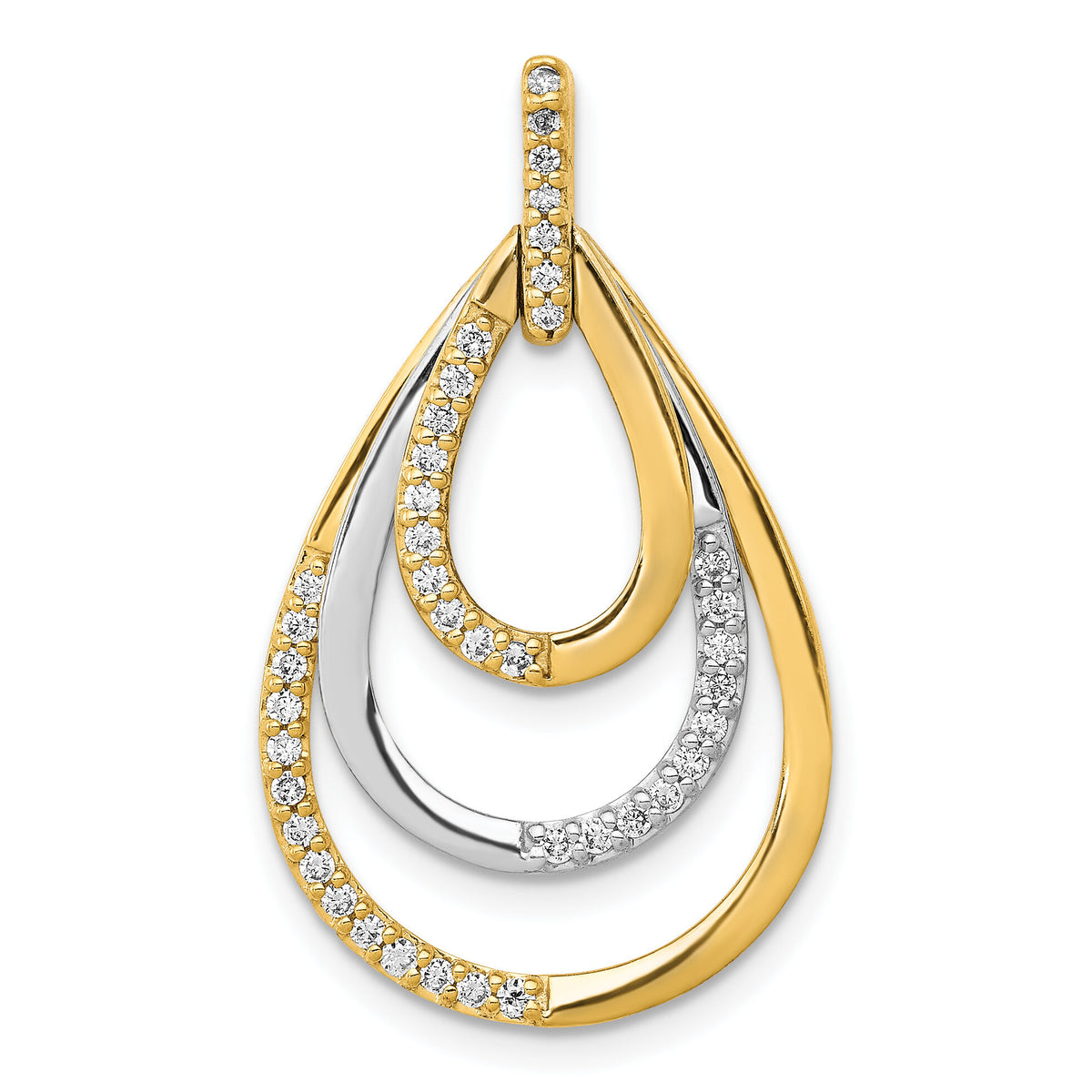 14k Two-tone Polished 1/4ct. Diamond Triple Teardrop Pendant-PM3821-025-YWA