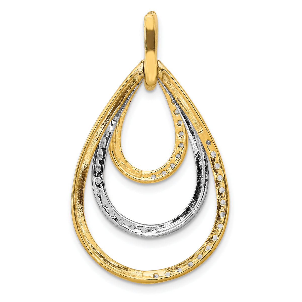 14k Two-tone Polished 1/2ct. Diamond Triple Teardrop Pendant-PM3821-050-YWA