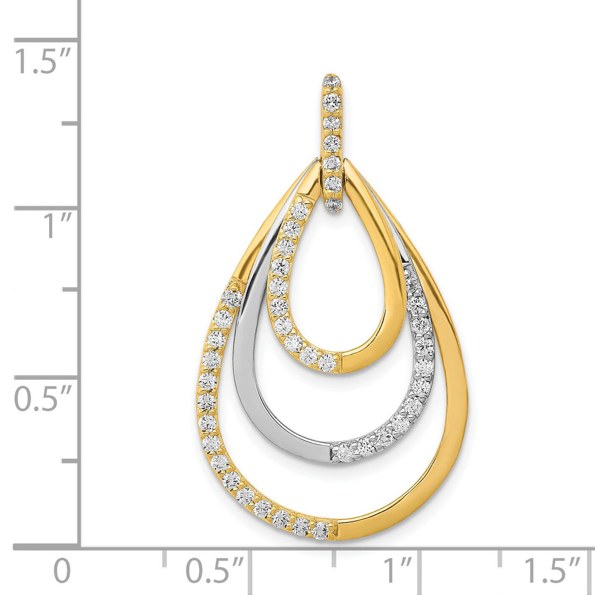14k Two-tone Polished 1/2ct. Diamond Triple Teardrop Pendant-PM3821-050-YWA