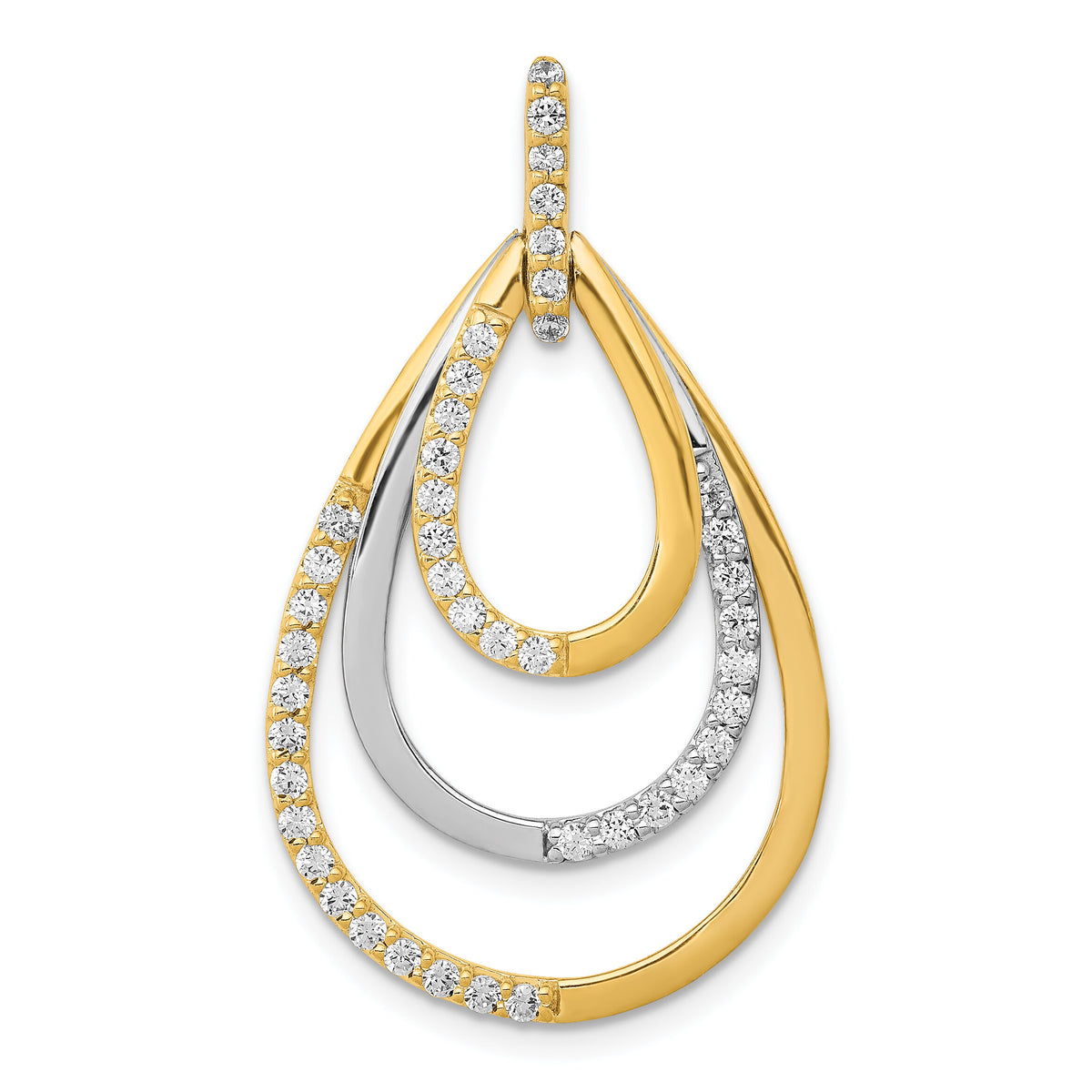 14k Two-tone Polished 1/2ct. Diamond Triple Teardrop Pendant-PM3821-050-YWA
