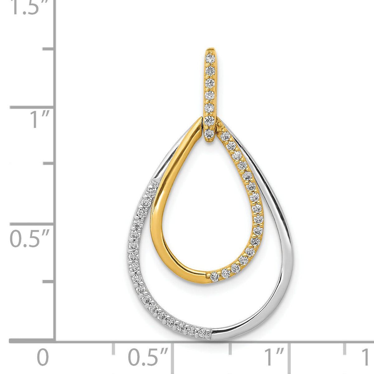 14k Two-tone Polished 1/4ct. Diamond Double Teardrop Pendant-PM3824-025-YWA