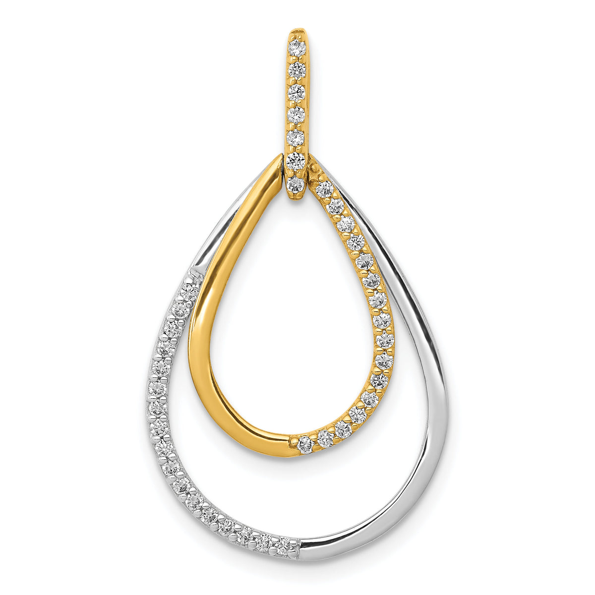 14k Two-tone Polished 1/4ct. Diamond Double Teardrop Pendant-PM3824-025-YWA