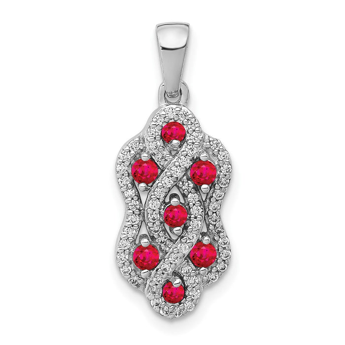 14k White Gold 1/4ct. Diamond and .32 Ruby Fancy Twist Pendant-PM3845-RU-025-WA