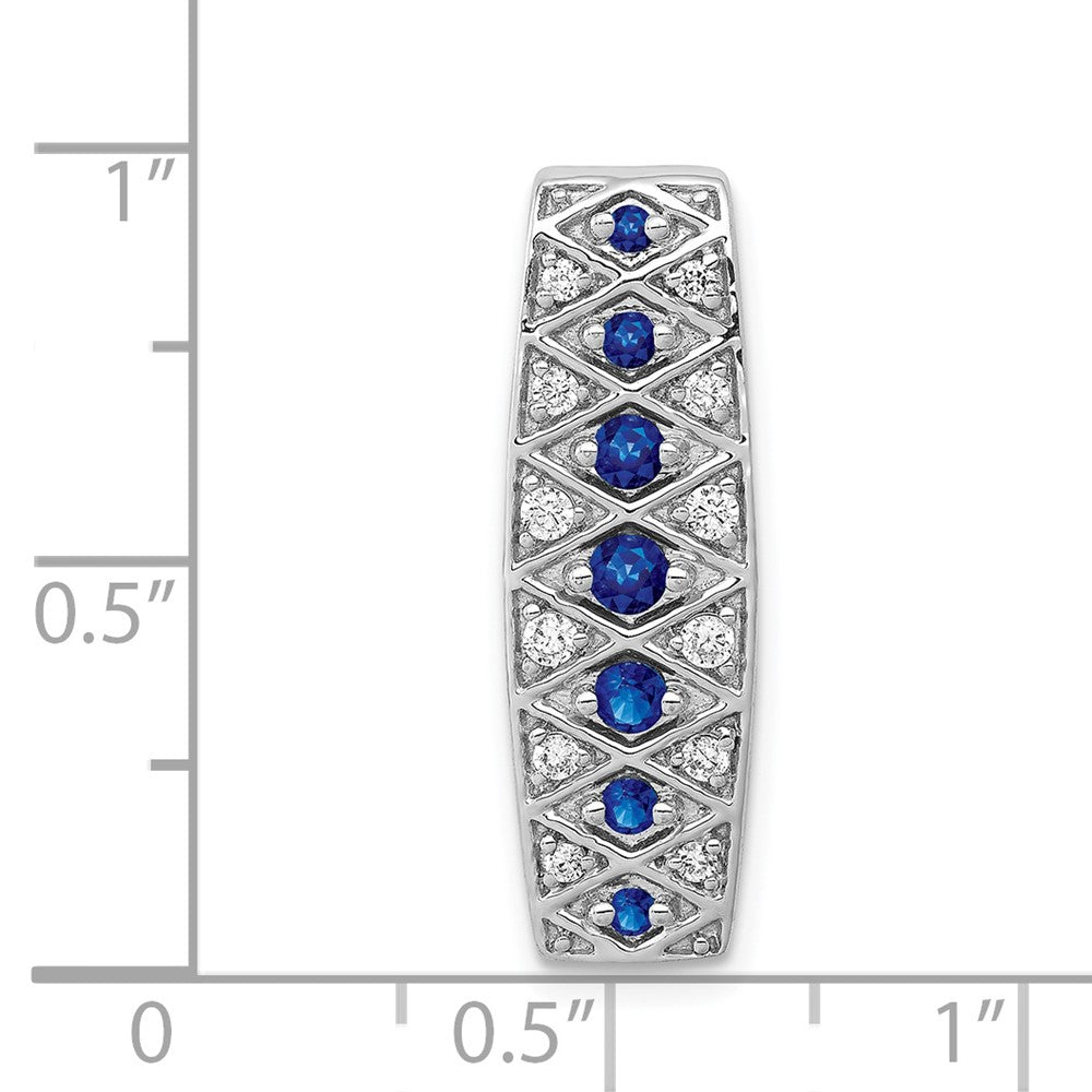 14k White Gold 1/5ct. Diamond and .31 Sapphire Fancy Chain Slide-PM3850-SA-020-WA