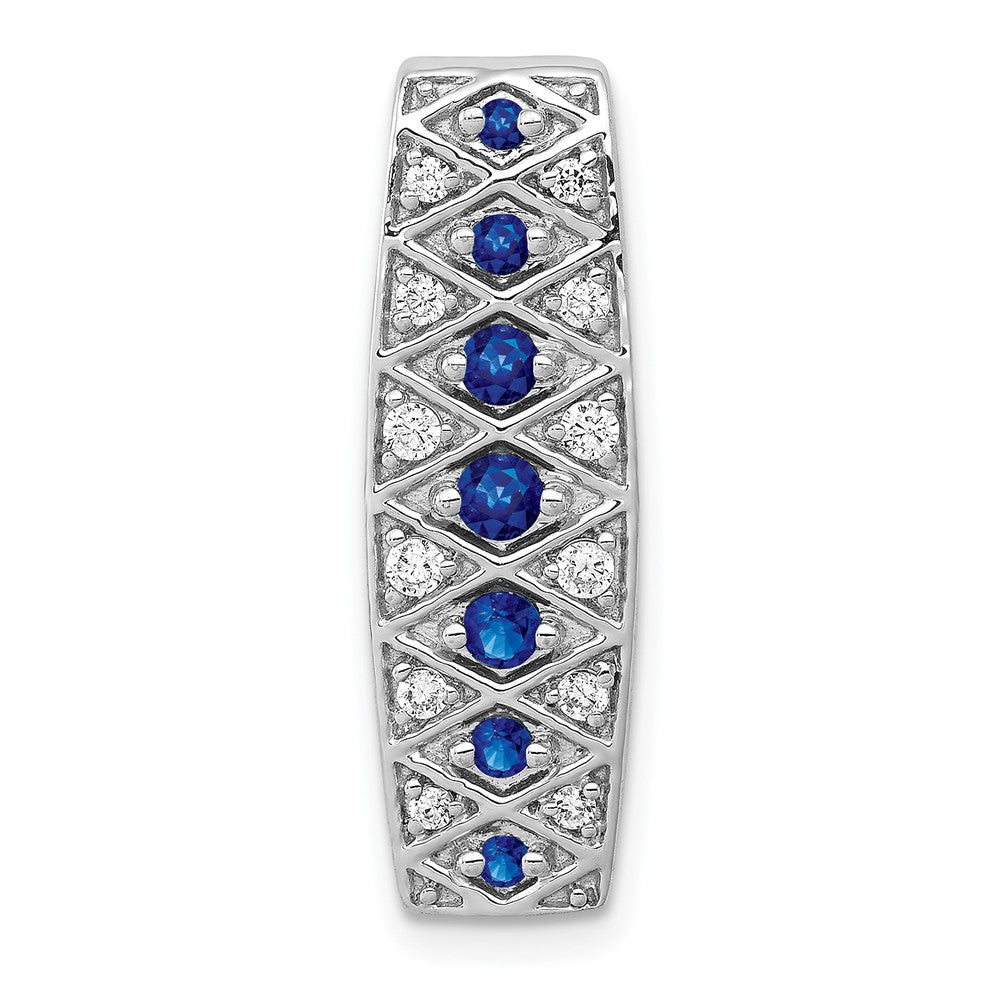 14k White Gold 1/5ct. Diamond and .31 Sapphire Fancy Chain Slide-PM3850-SA-020-WA