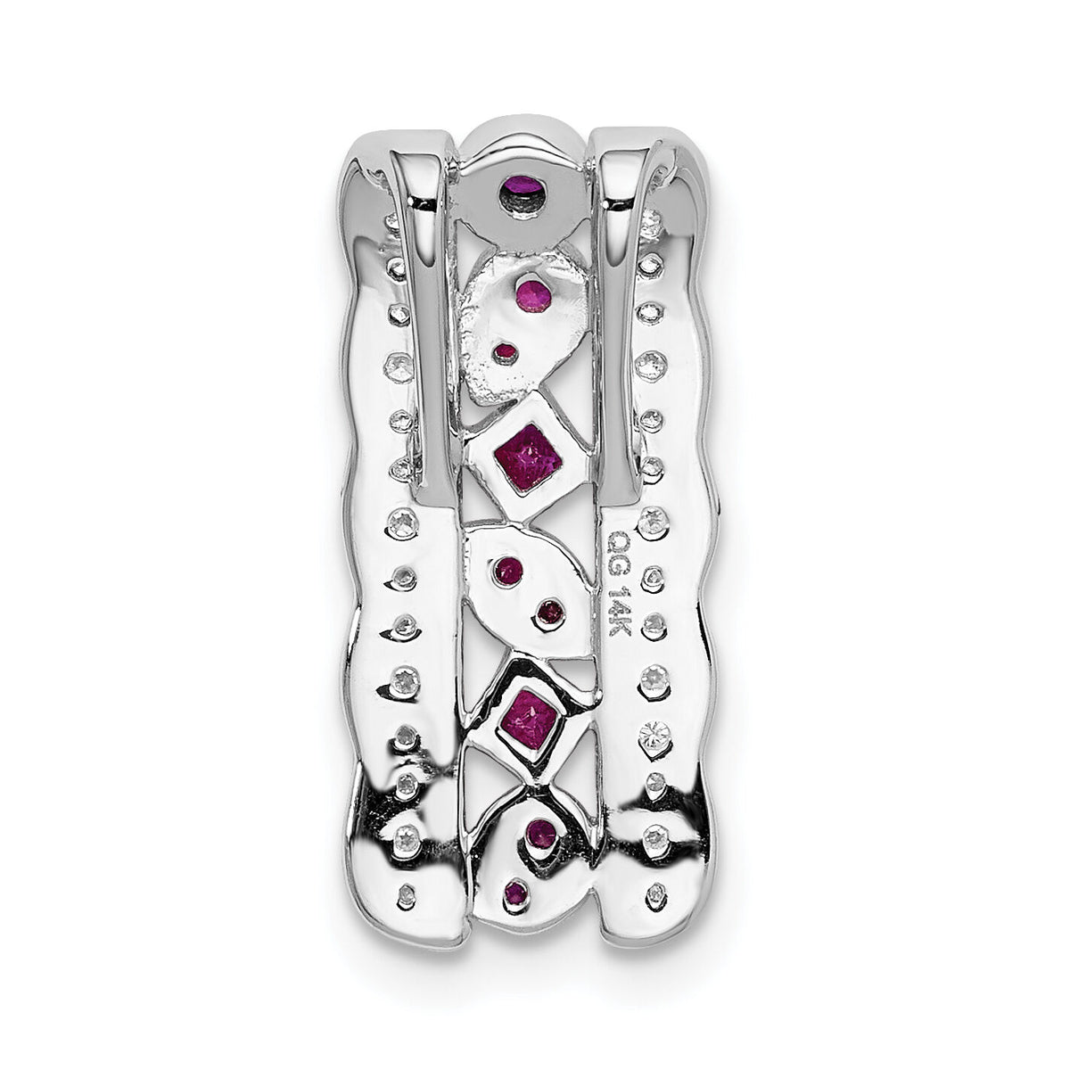 14k White Gold Diamond and .17 Ruby Fancy Chain Slide-PM3852-RU-020-WA