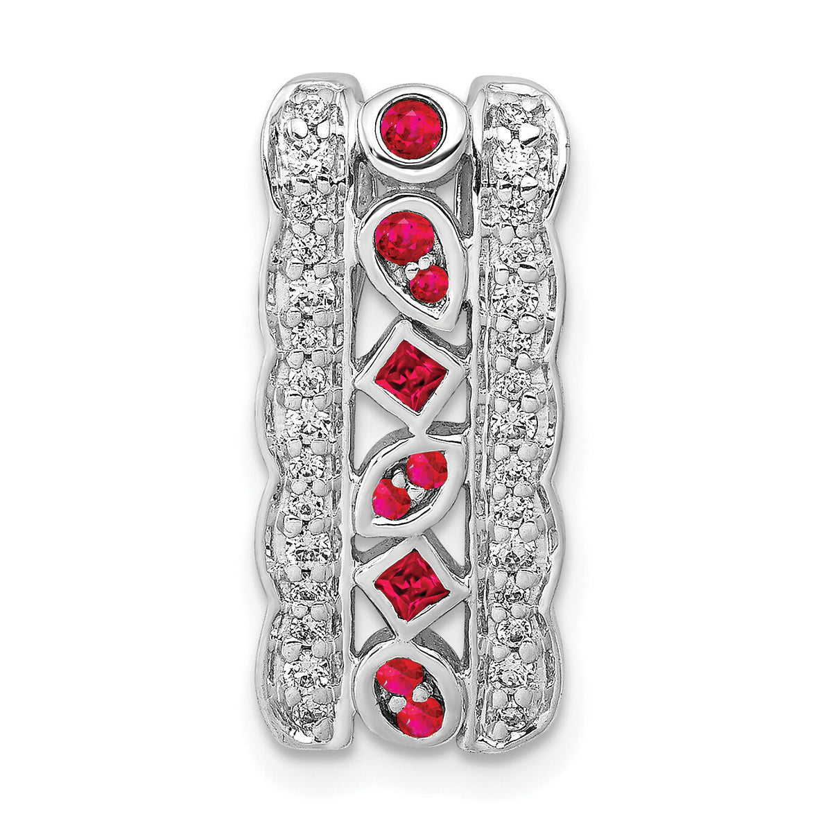 14k White Gold Diamond and .17 Ruby Fancy Chain Slide-PM3852-RU-020-WA