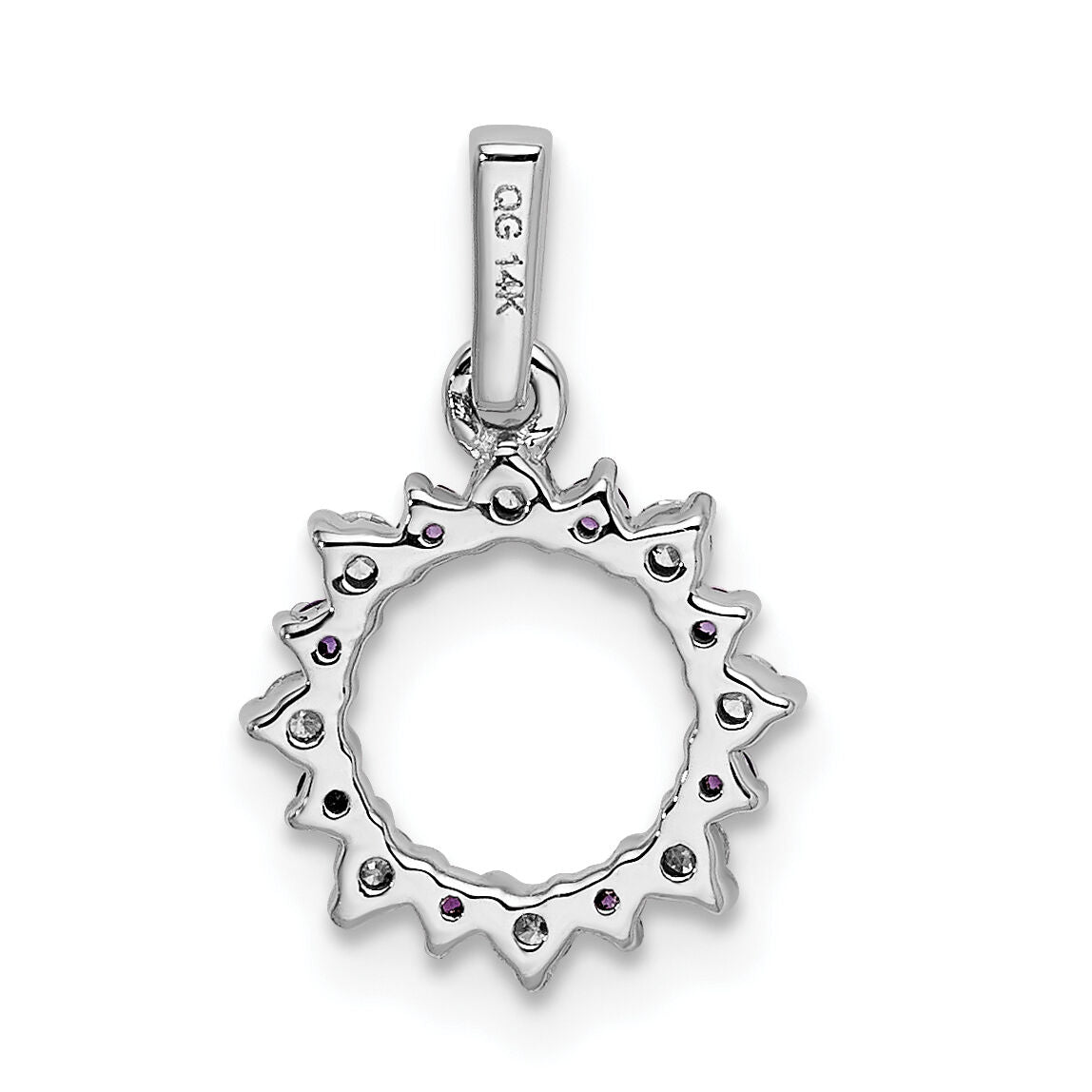 14k White Gold Diamond and .08 Amethyst Fancy Circle Pendant-PM3856-AM-012-WA