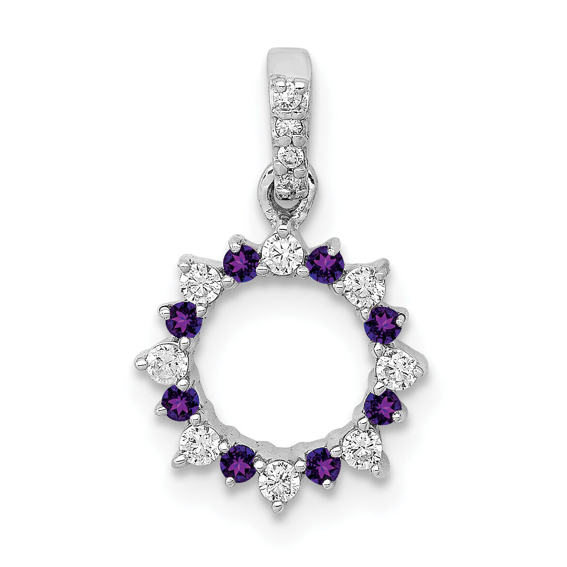 14k White Gold Diamond and .08 Amethyst Fancy Circle Pendant-PM3856-AM-012-WA
