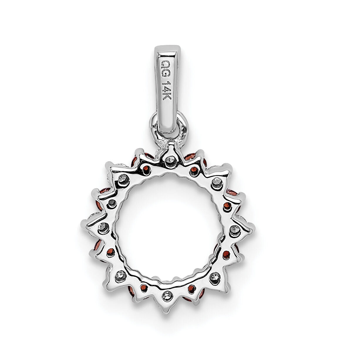 14k White Gold Diamond and .08 Garnet Fancy Circle Pendant-PM3856-GA-012-WA