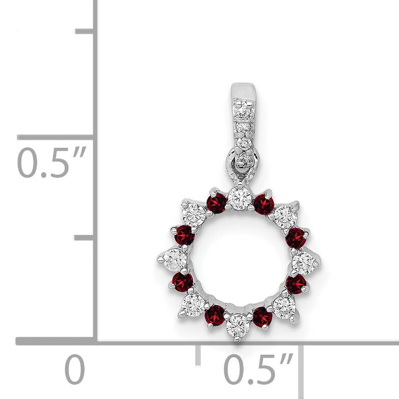 14k White Gold Diamond and .08 Garnet Fancy Circle Pendant-PM3856-GA-012-WA