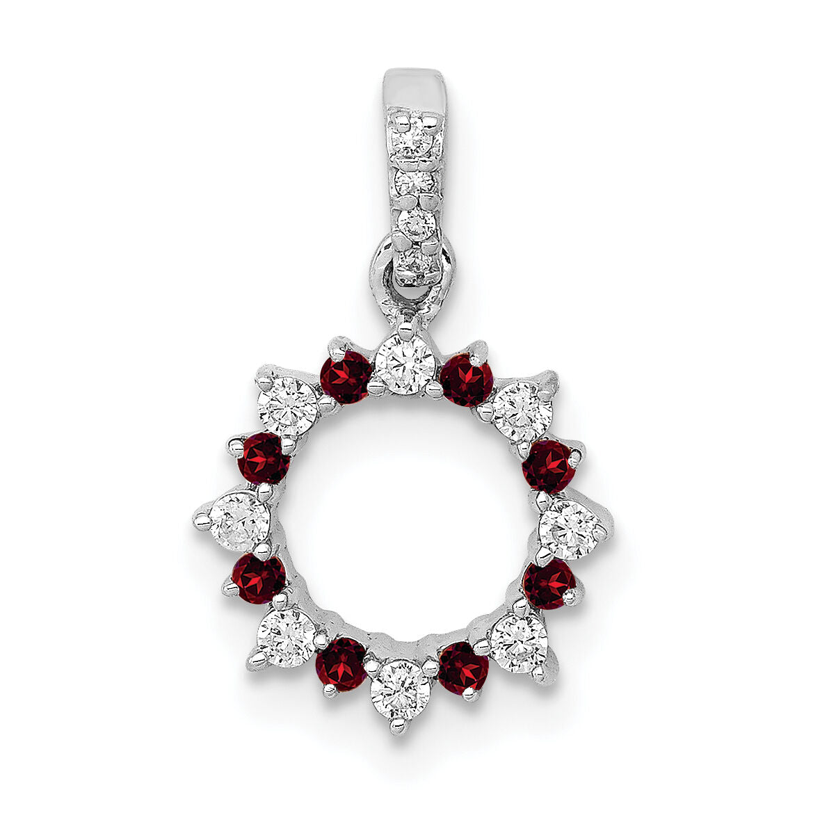 14k White Gold Diamond and .08 Garnet Fancy Circle Pendant-PM3856-GA-012-WA