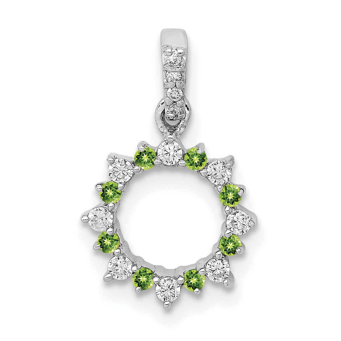 14k White Gold Diamond and .08 Peridot Fancy Circle Pendant-PM3856-PE-012-WA