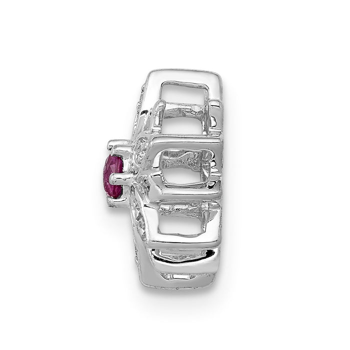 14k White Gold 1/20ct. Diamond and Ruby Flower Chain Slide-PM3918-RU-004-WA