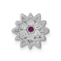 14k White Gold 1/20ct. Diamond and Ruby Flower Chain Slide-PM3918-RU-004-WA