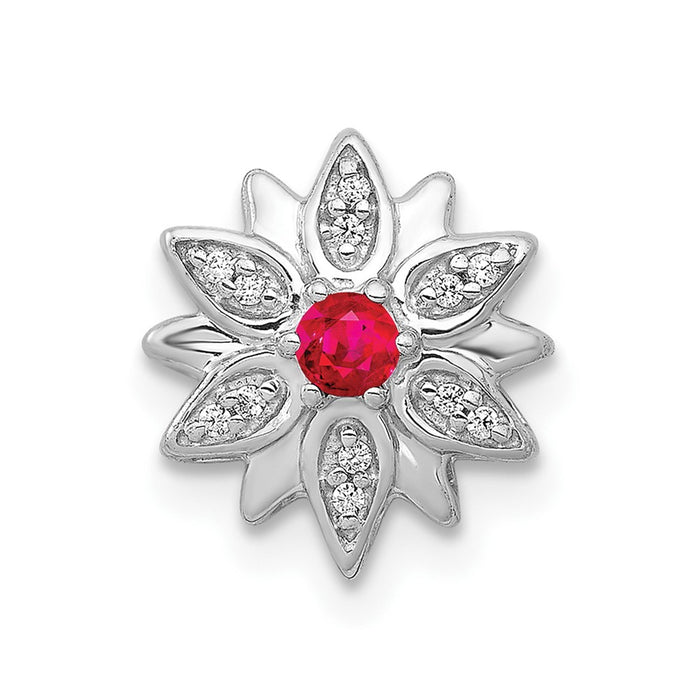 14k White Gold 1/20ct. Diamond and Ruby Flower Chain Slide-PM3918-RU-004-WA