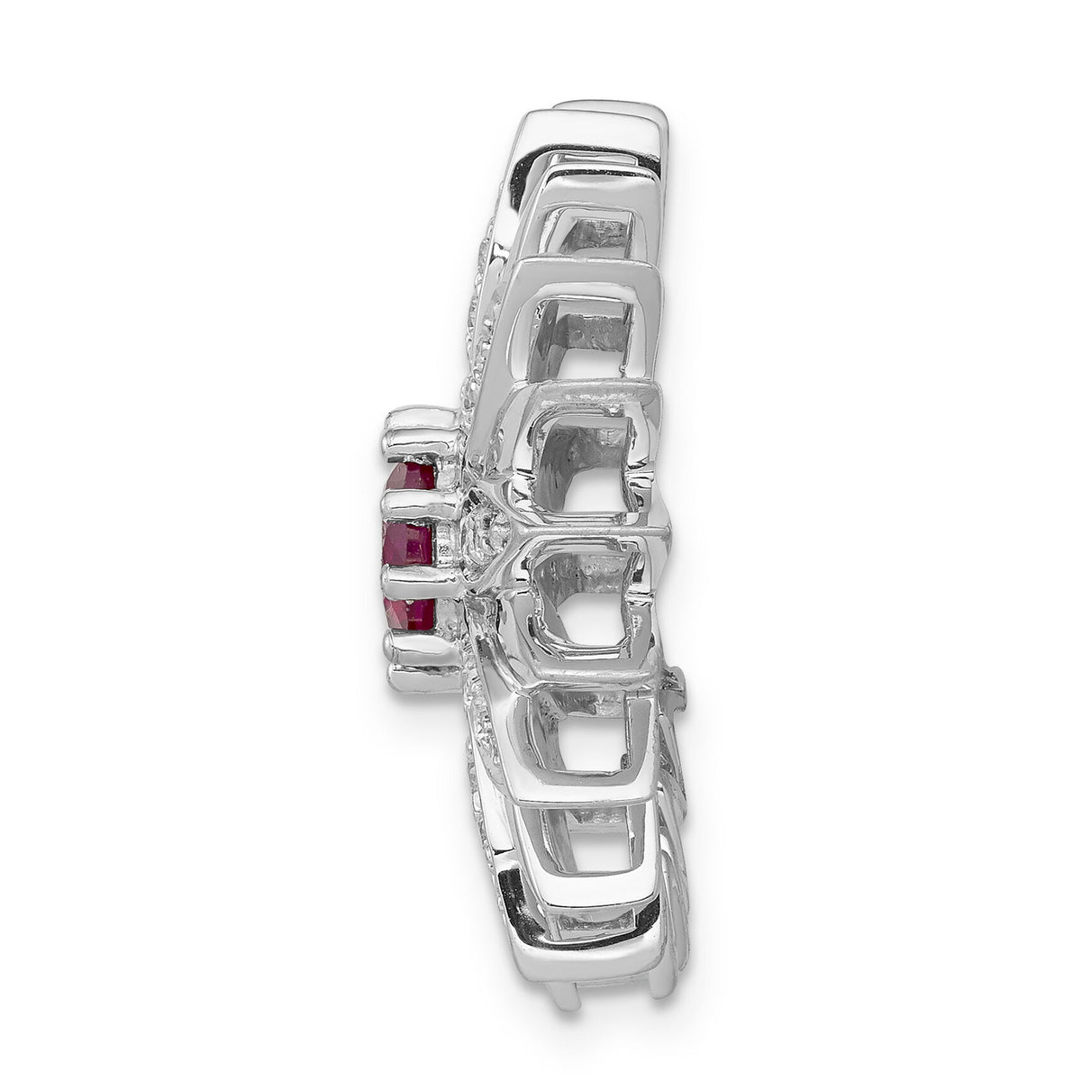 14k White Gold 3/8ct. Diamond and Ruby Flower Chain Slide-PM3918-RU-038-WA