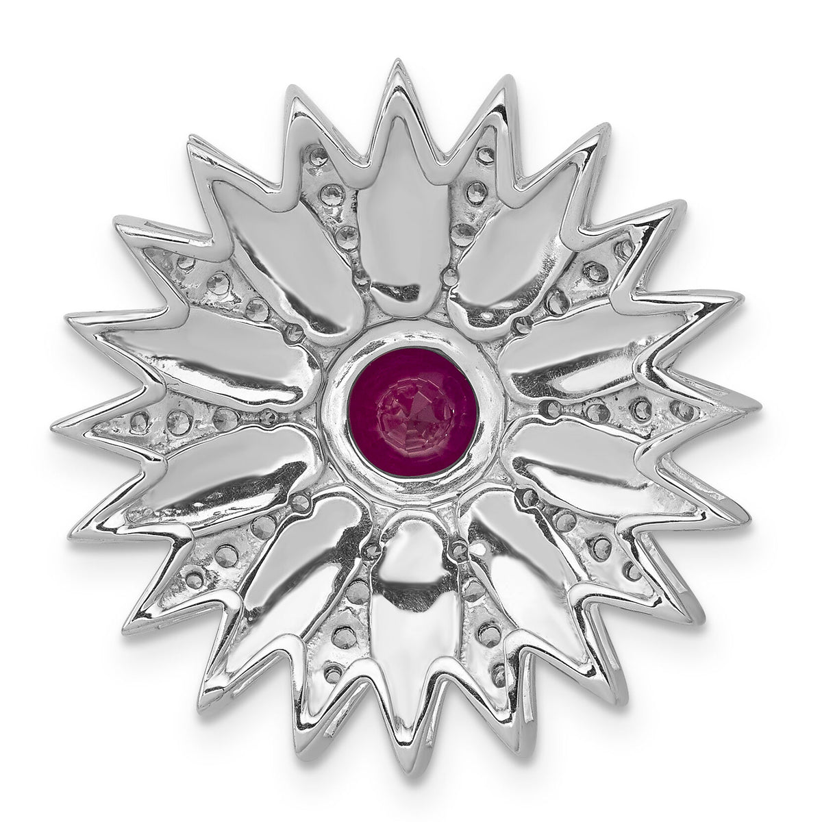 14k White Gold 3/8ct. Diamond and Ruby Flower Chain Slide-PM3918-RU-038-WA