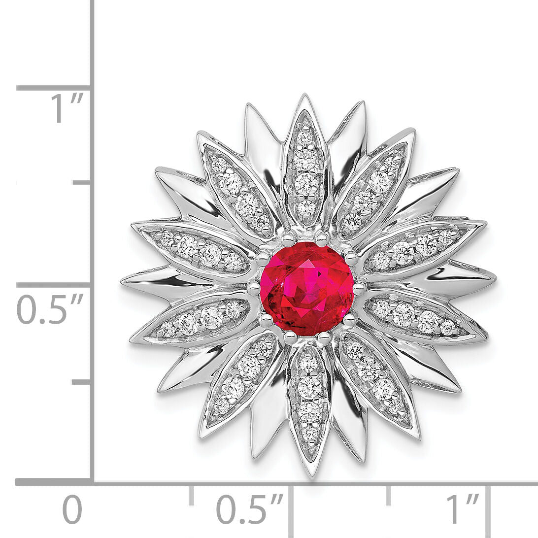 14k White Gold 3/8ct. Diamond and Ruby Flower Chain Slide-PM3918-RU-038-WA
