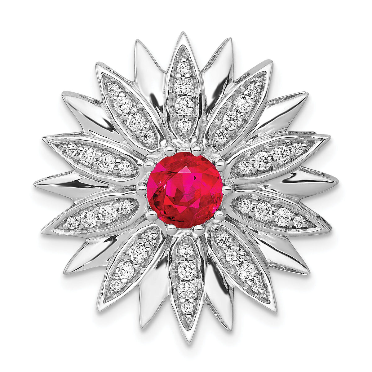 14k White Gold 3/8ct. Diamond and Ruby Flower Chain Slide-PM3918-RU-038-WA