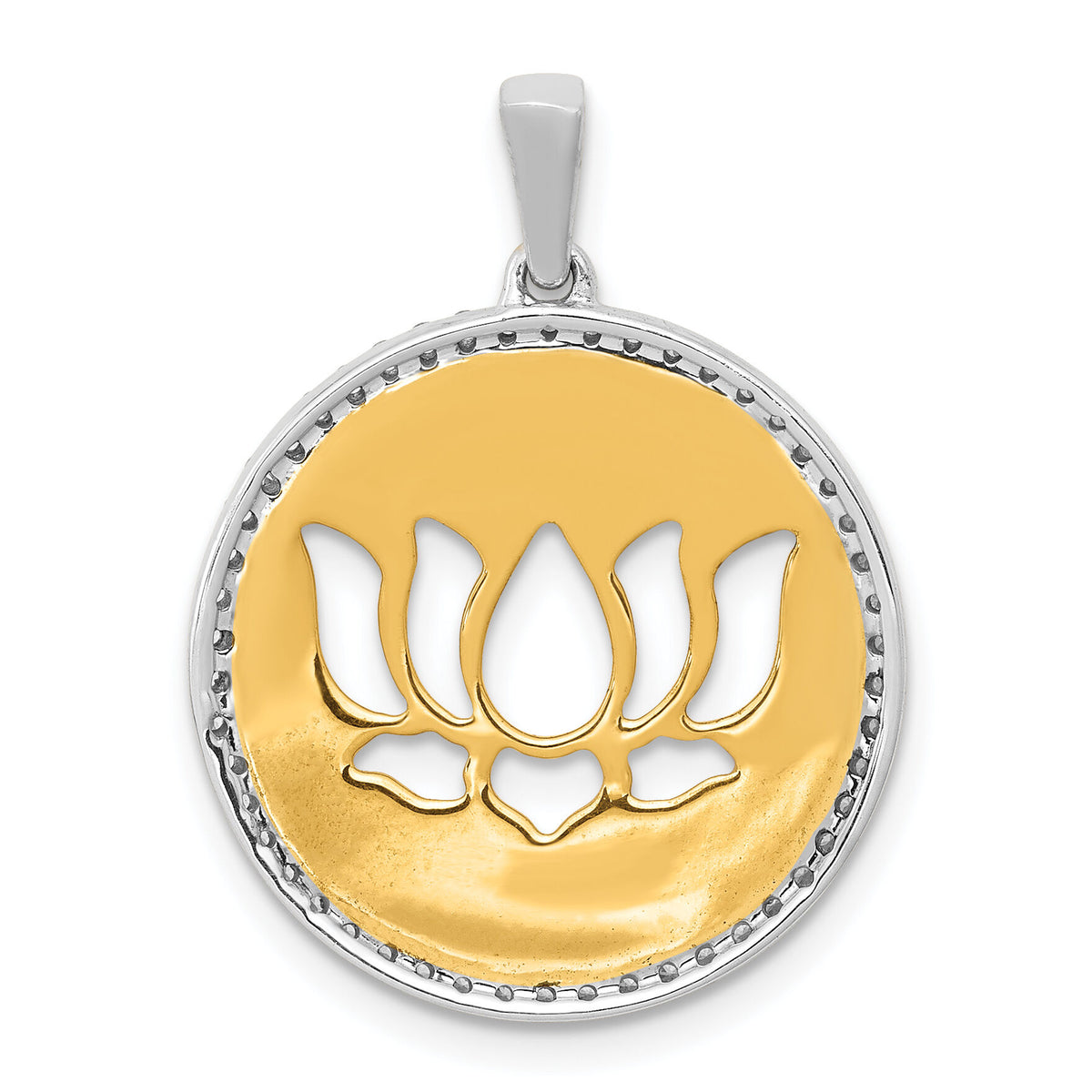 14k Two-tone Diamond Lotus Flower Pendant-PM3978-025-YWA