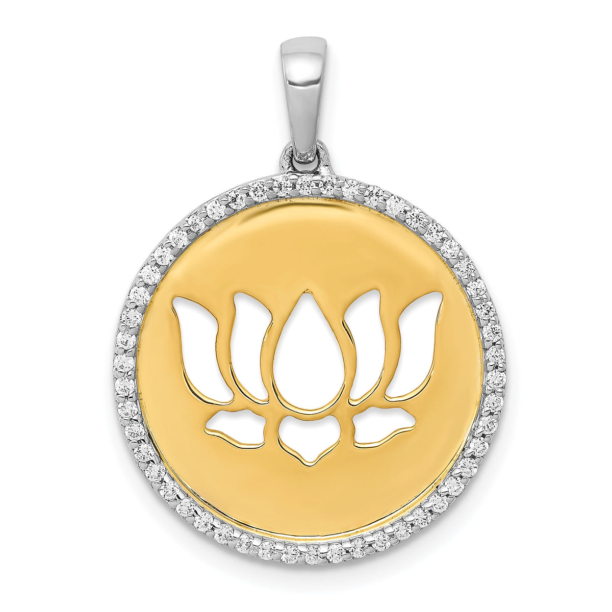 14k Two-tone Diamond Lotus Flower Pendant-PM3978-025-YWA