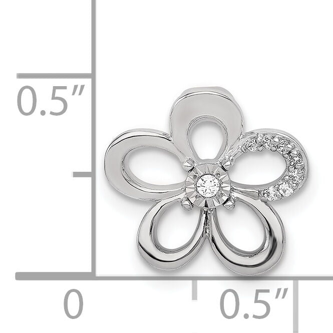 14k White Gold 1/20ct. Diamond Round Petal Flower Chain Slide-PM3981-004-WA