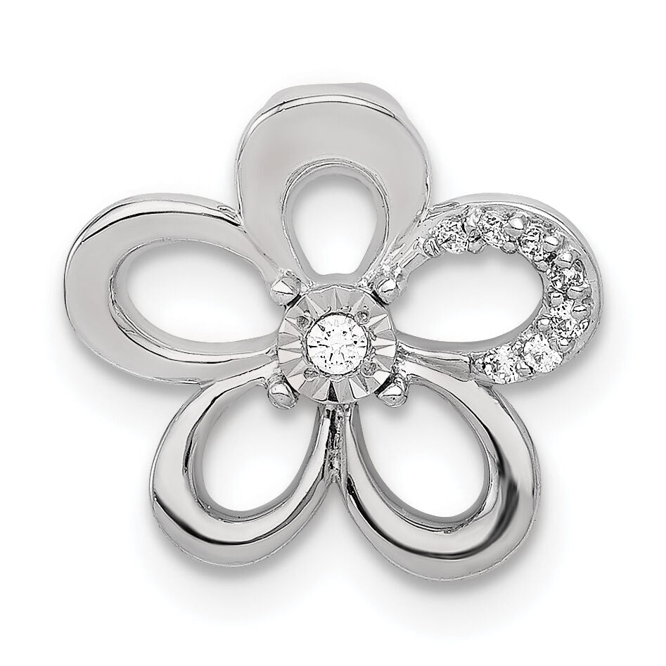 14k White Gold 1/20ct. Diamond Round Petal Flower Chain Slide-PM3981-004-WA
