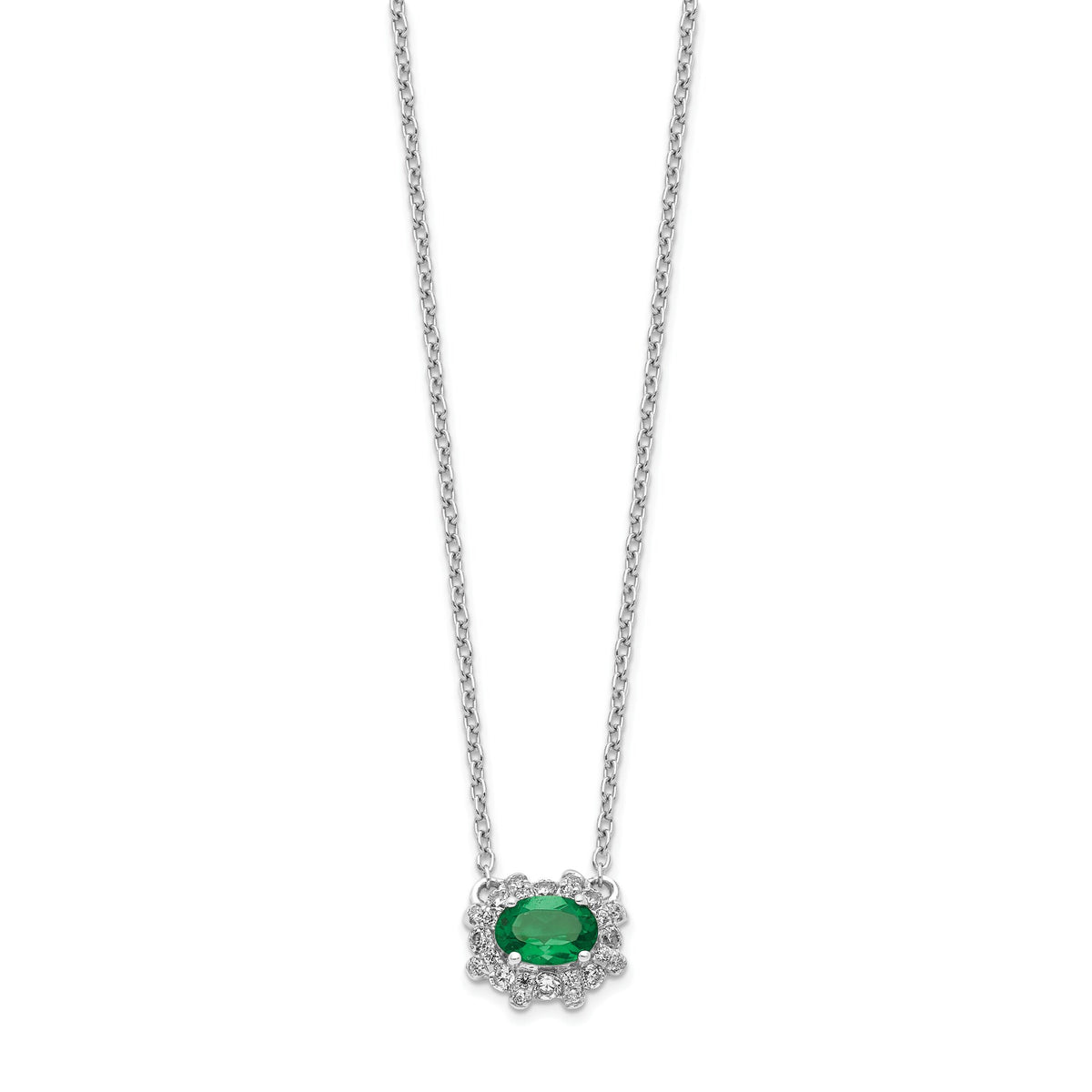 14k White Gold Diamond and Oval Emerald 18 inch Necklace-PM4025-EM-020-WA-18