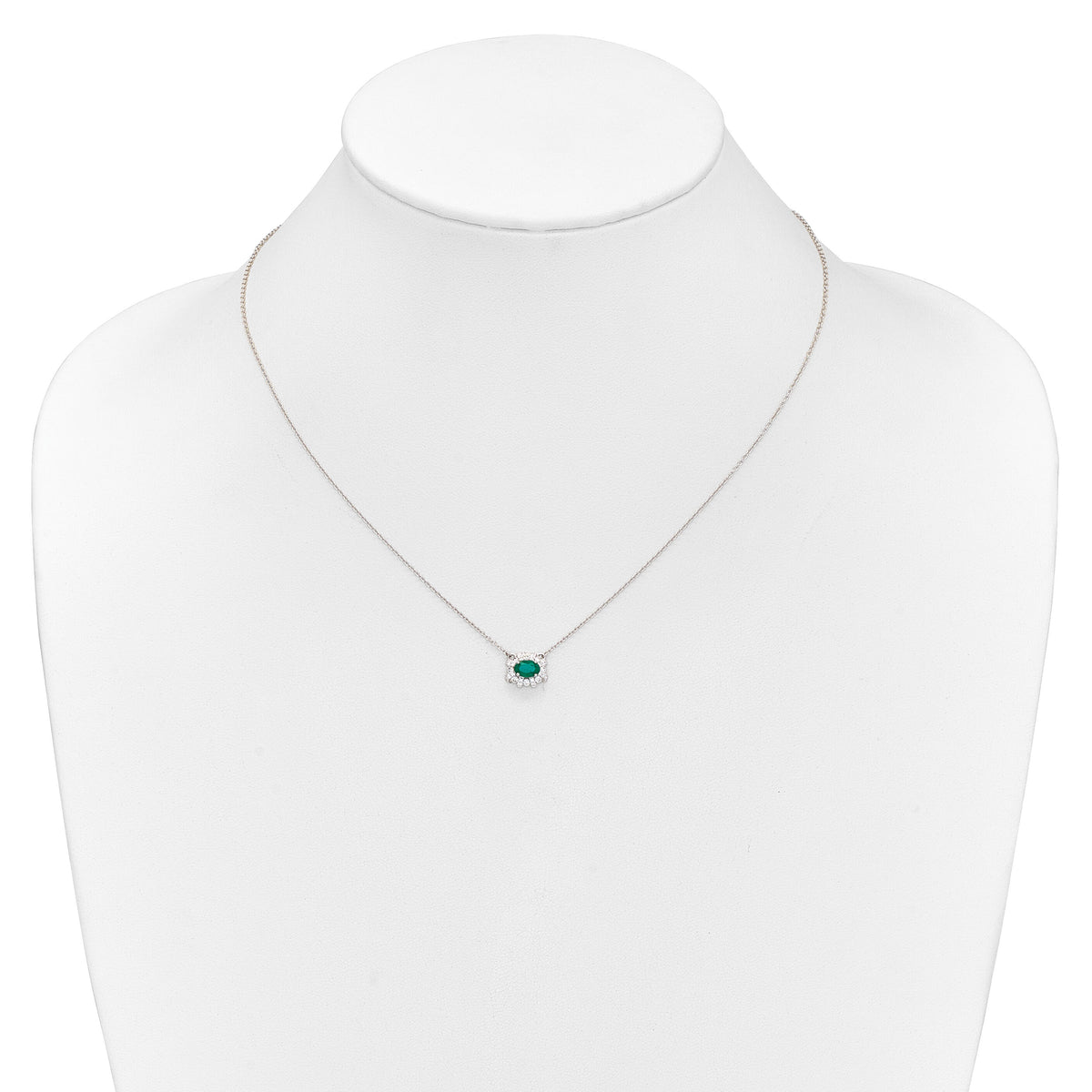 14k White Gold Diamond and Oval Emerald 18 inch Necklace-PM4025-EM-020-WA-18