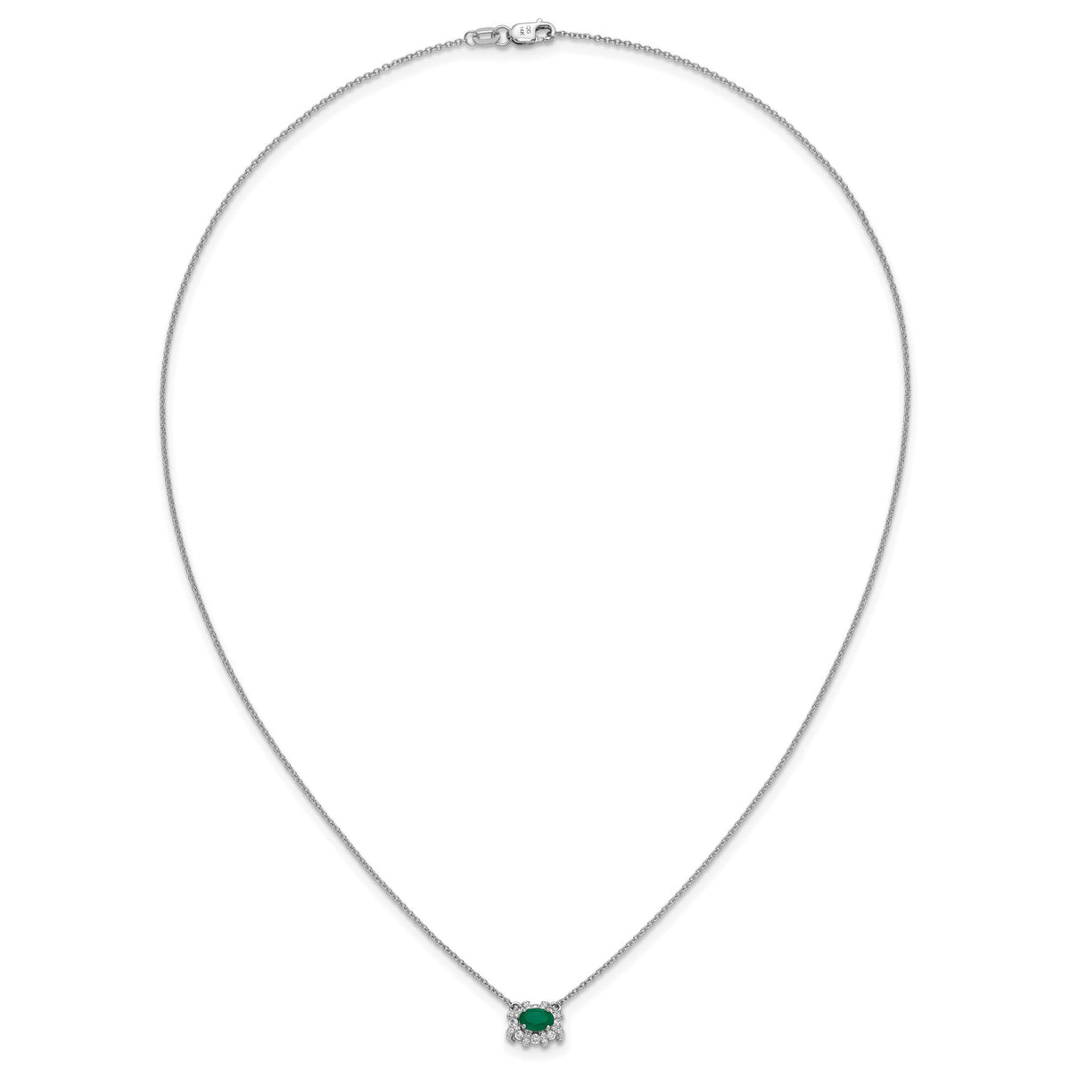 14k White Gold Diamond and Oval Emerald 18 inch Necklace-PM4025-EM-020-WA-18