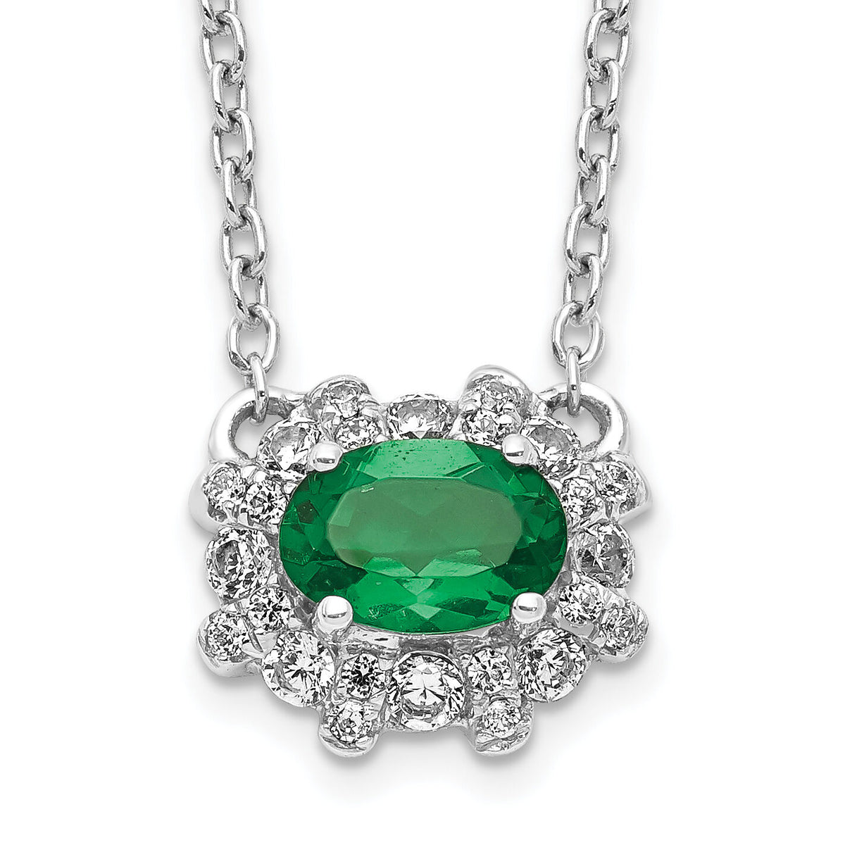 14k White Gold Diamond and Oval Emerald 18 inch Necklace-PM4025-EM-020-WA-18