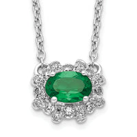 14k White Gold Diamond and Oval Emerald 18 inch Necklace-PM4025-EM-020-WA-18