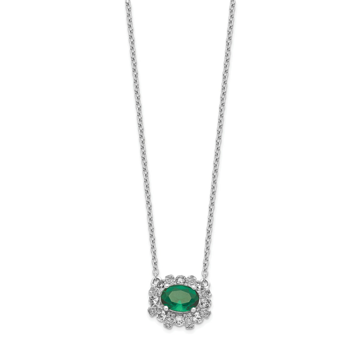 14k White Gold Diamond and Oval Emerald 18 inch Necklace-PM4025-EM-045-WA-18