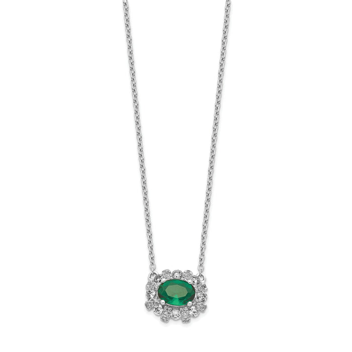 14k White Gold Diamond and Oval Emerald 18 inch Necklace-PM4025-EM-045-WA-18