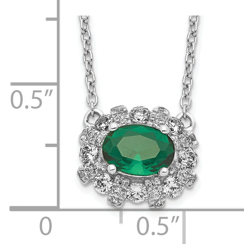 14k White Gold Diamond and Oval Emerald 18 inch Necklace-PM4025-EM-045-WA-18