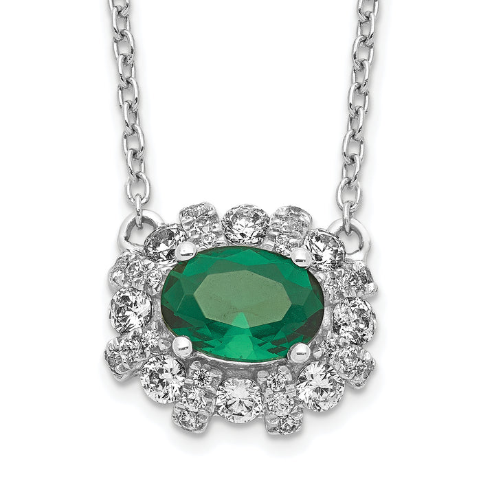14k White Gold Diamond and Oval Emerald 18 inch Necklace-PM4025-EM-045-WA-18