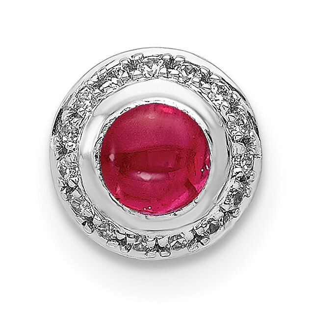 14k White Gold Diamond and Cabochon .38 Ruby Halo Chain Slide-PM4030-RU-008-WA