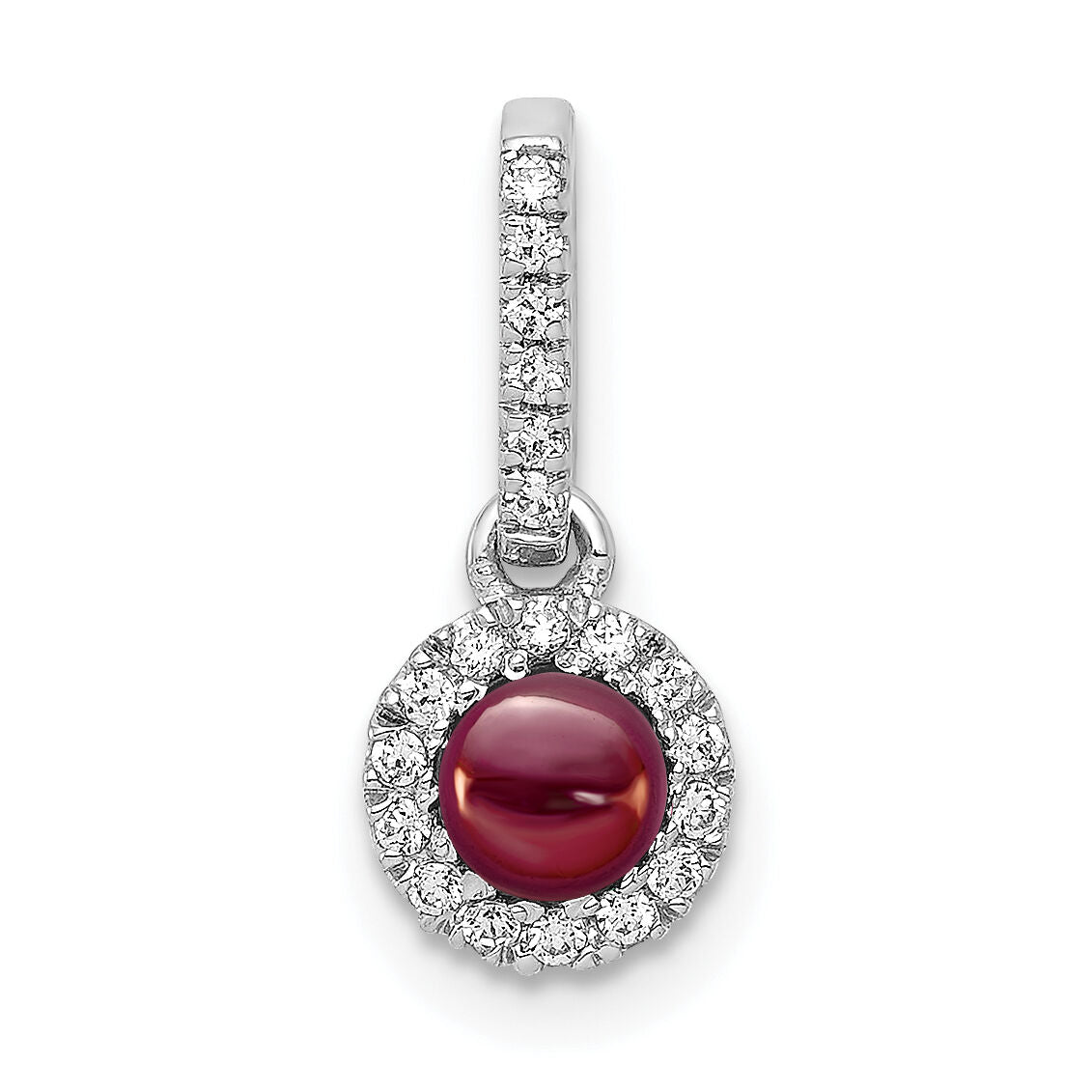 14k White Gold Diamond and Cabochon .47 Garnet Pendant-PM4031-GA-009-WA