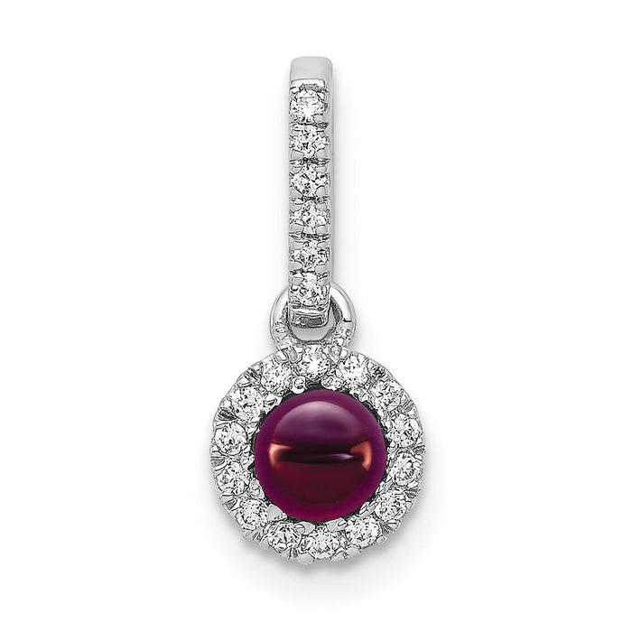 14k White Gold Diamond and Cabochon .47 Rhodolite Garnet Pendant-PM4031-RG-009-WA