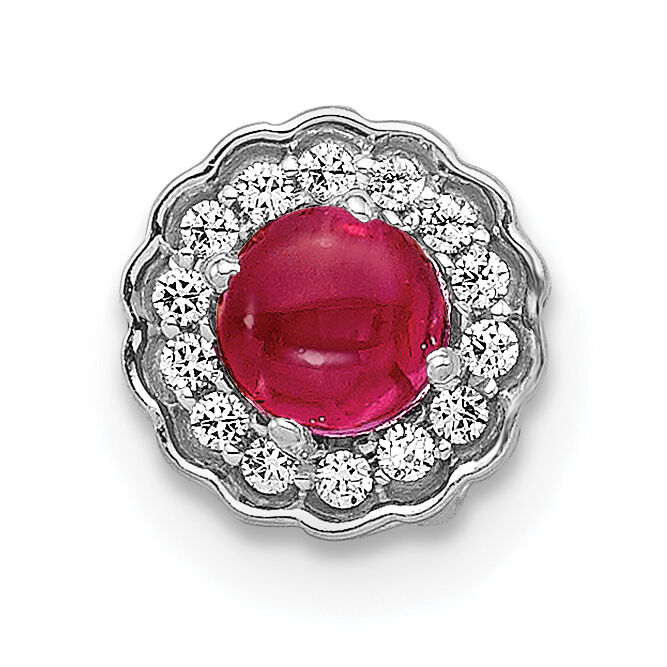 14k White Gold Diamond and Cabochon .38 Ruby Chain Slide-PM4032-RU-007-WA