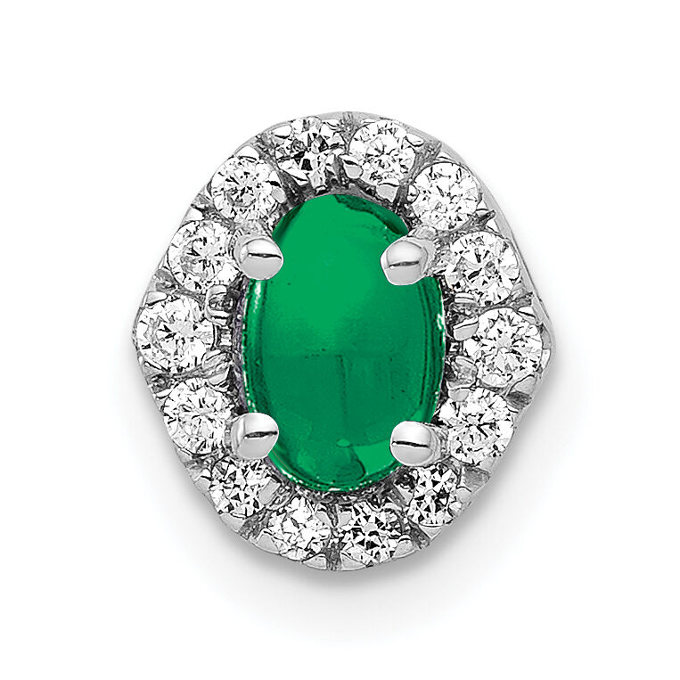 14k White Gold Halo Diamond and Cabochon .73 Emerald Chain Slide-PM4035-EM-012-WA