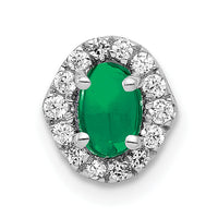 14k White Gold Halo Diamond and Cabochon .73 Emerald Chain Slide-PM4035-EM-012-WA