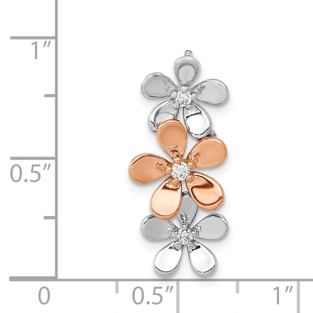 14k Rose and White Gold 1/10ct. Diamond Three Flower Chain Slide-PM4038-009-RWA