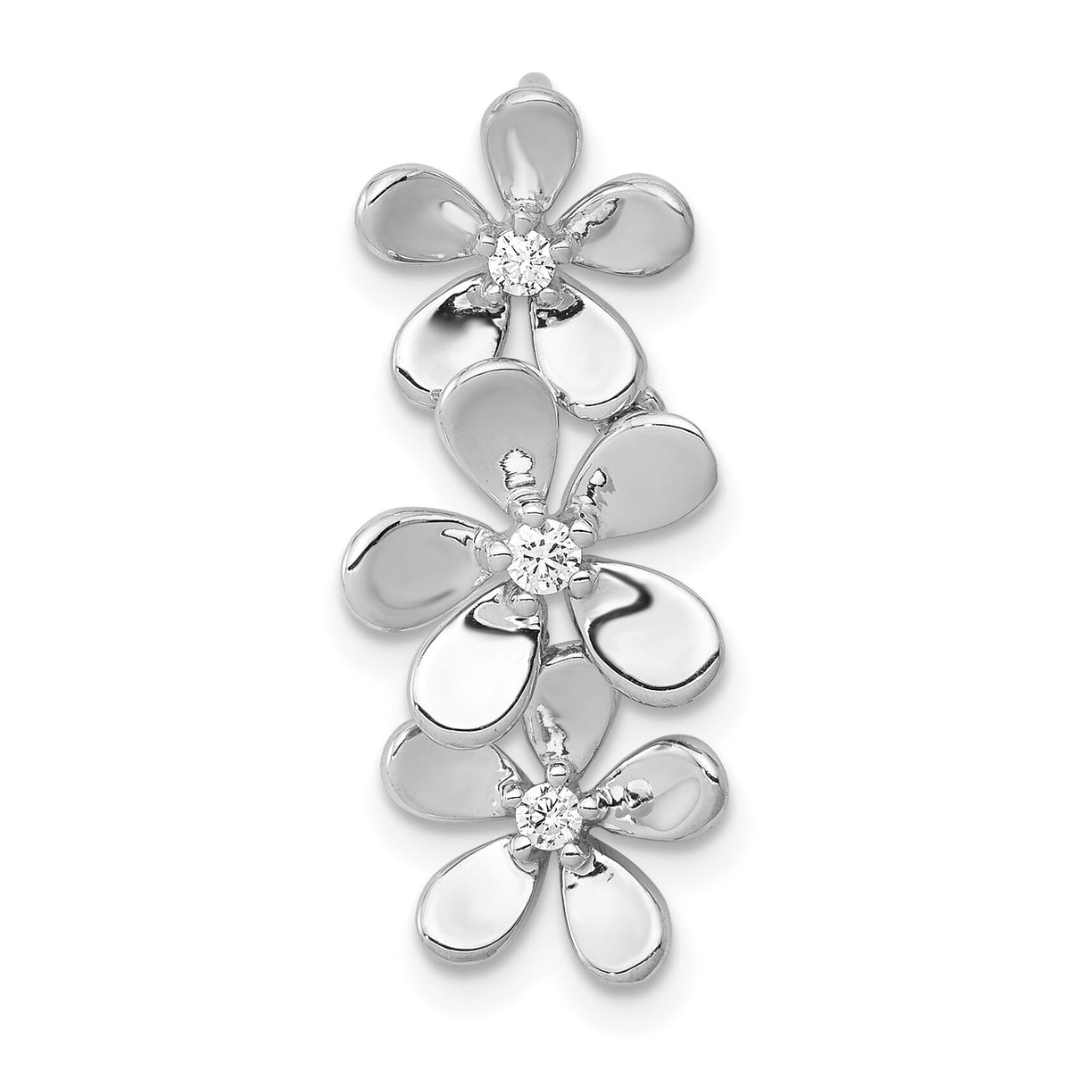 14k White Gold 1/10ct. Diamond Three Flower Chain Slide-PM4038-009-WA